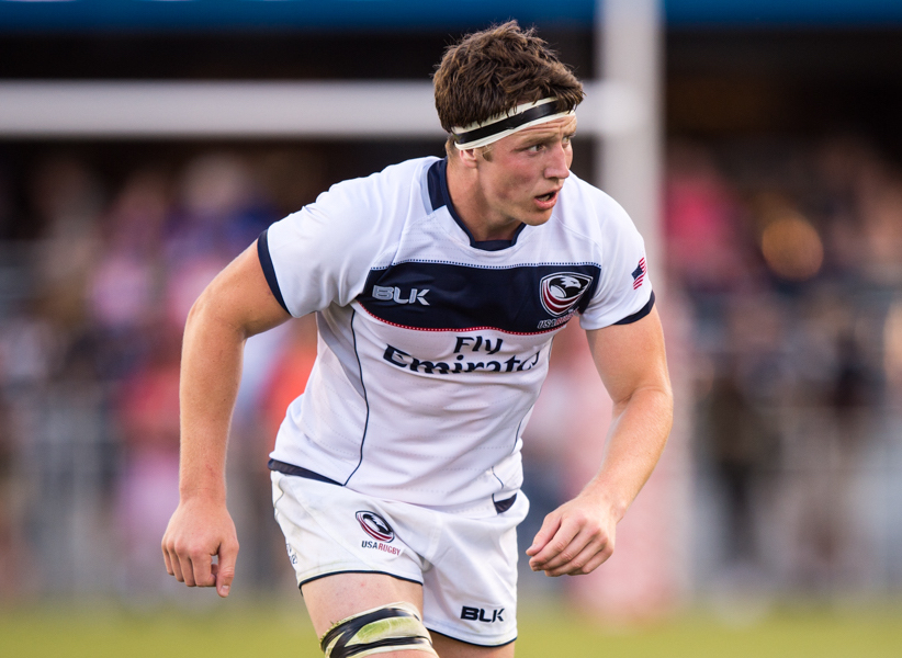 Nate Brakeley in action for the USA rugby team in 2016. David Barpal for Goff Rugby Report photo.