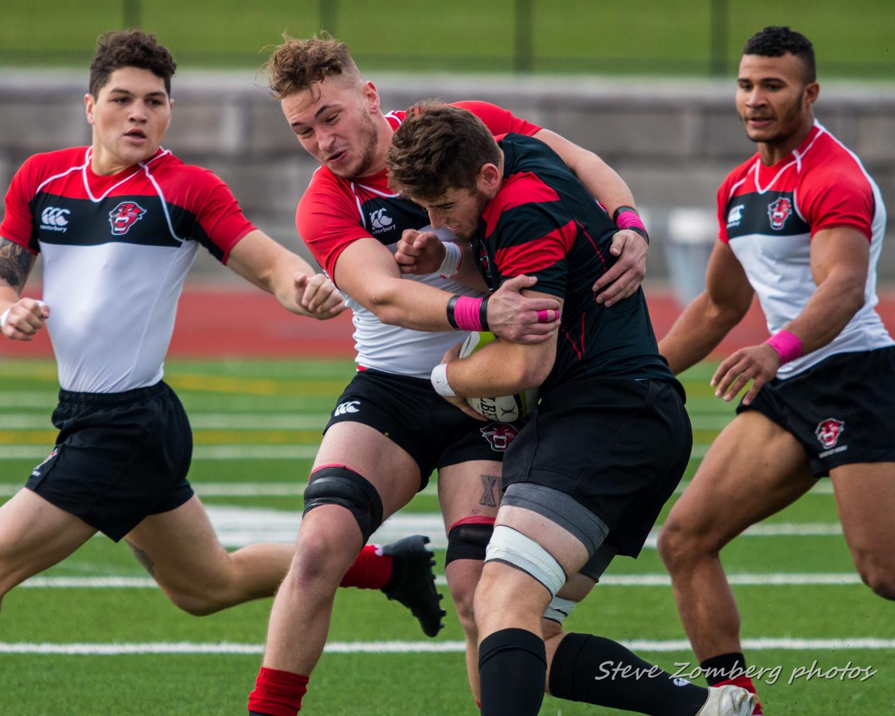 Davenport University rugby, in white, against Arkansas State October 29, 2016. DU won 15-12. Steven Zomberg photo.