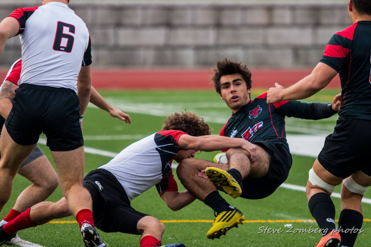 Davenport University rugby, in white, against Arkansas State October 29, 2016. DU won 15-12. Steven Zomberg photo.