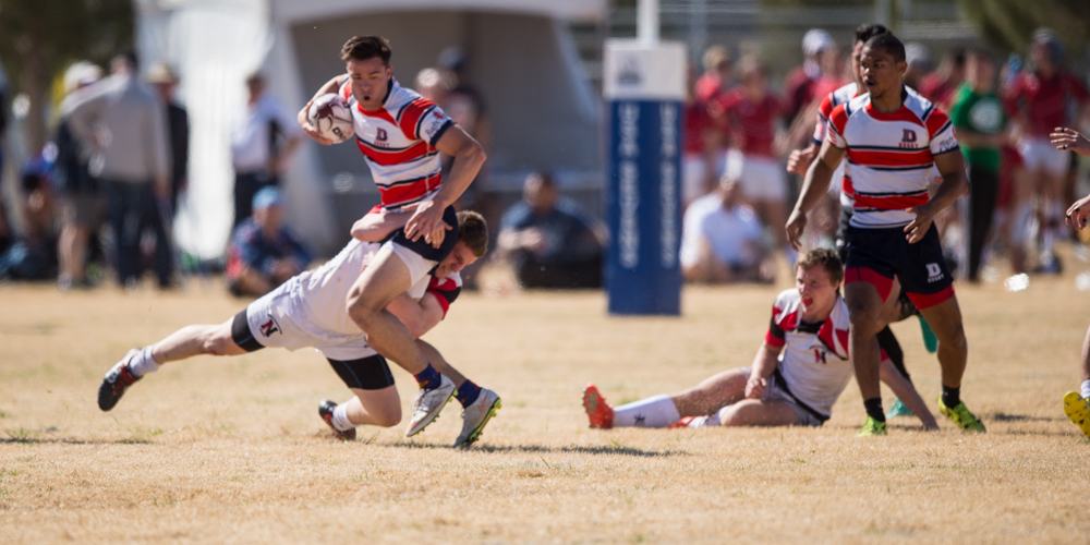 Dixie State men's rugby in action at the LVI CRC Qualifier 2017. David Barpal photo for Goff Rugby Report.