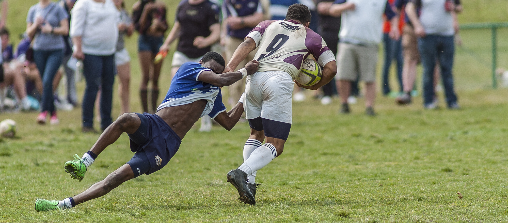 Dmontae Noble in action for Kutztown University Rugby March 25, 2017. Colleen McCloskey photo.