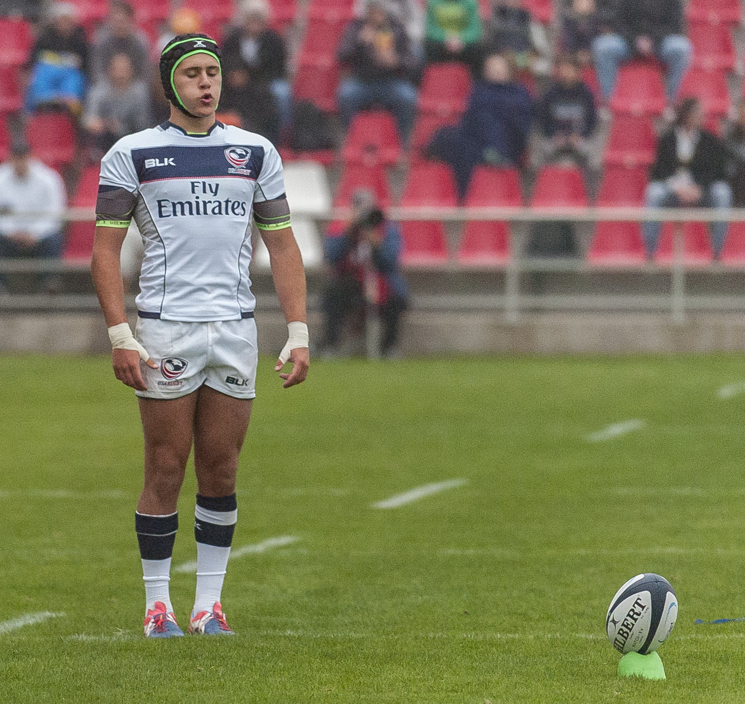 Ben Cima lines up a kick for USA v Uruguay Feb 4. Colleen McCloskey photo