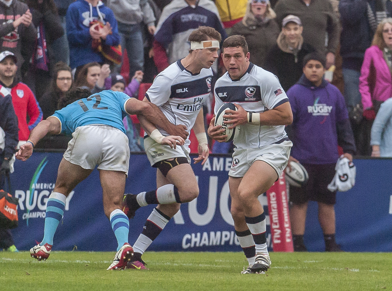 Bryce Campbell with the ball for USA v Uruguay Feb 4. Colleen McCloskey photo