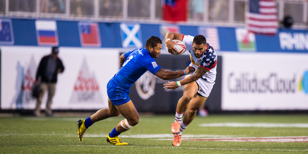 USA 7s 2017. USA Rugby team in action v Samoa March 3 2017. David Barpal photo for Goff Rugby Report