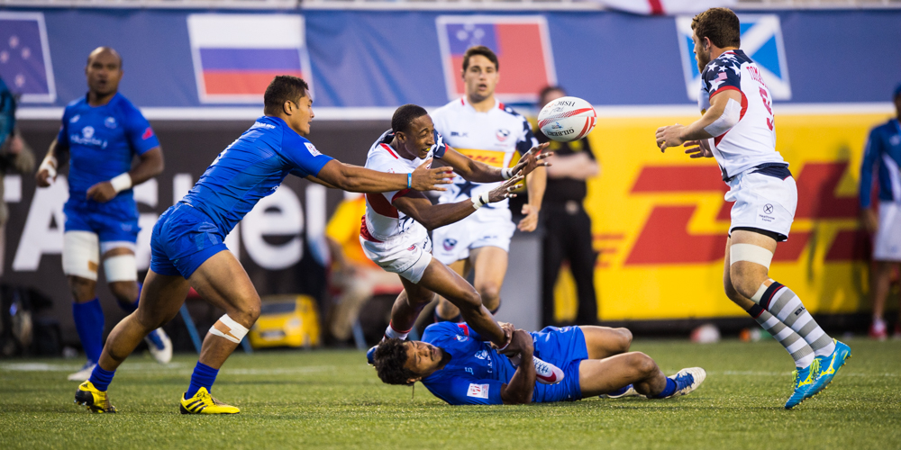 USA 7s 2017. USA Rugby team in action v Samoa March 3 2017. David Barpal photo for Goff Rugby Report