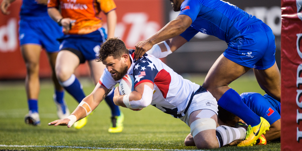 USA 7s 2017. USA Rugby team in action v Samoa March 3 2017. David Barpal photo for Goff Rugby Report