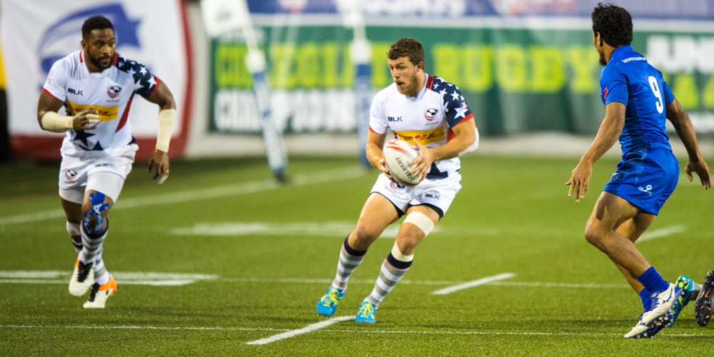 USA 7s 2017. USA Rugby team in action v Samoa March 3 2017. David Barpal photo for Goff Rugby Report