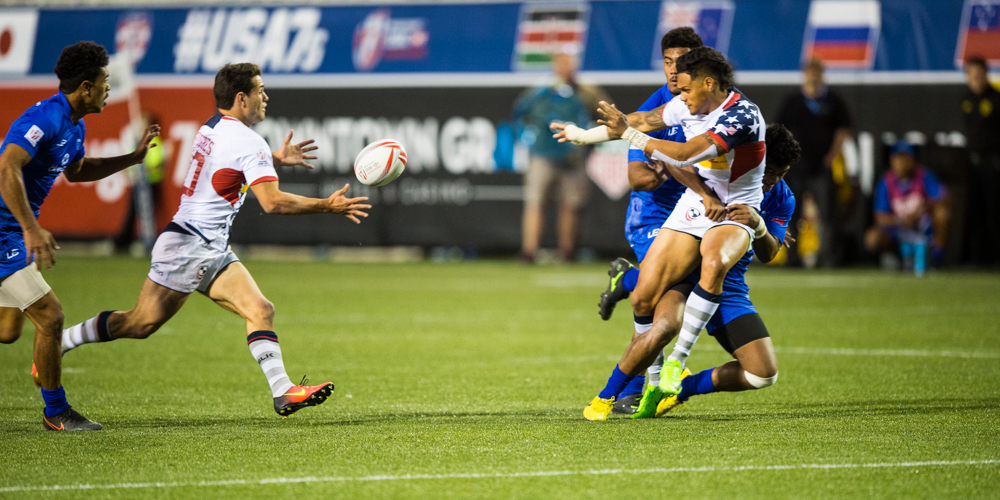 USA 7s 2017. USA Rugby team in action v Samoa March 3 2017. David Barpal photo for Goff Rugby Report