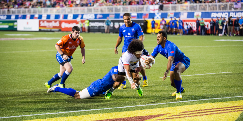 USA 7s 2017. USA Rugby team in action v Samoa March 3 2017. David Barpal photo for Goff Rugby Report
