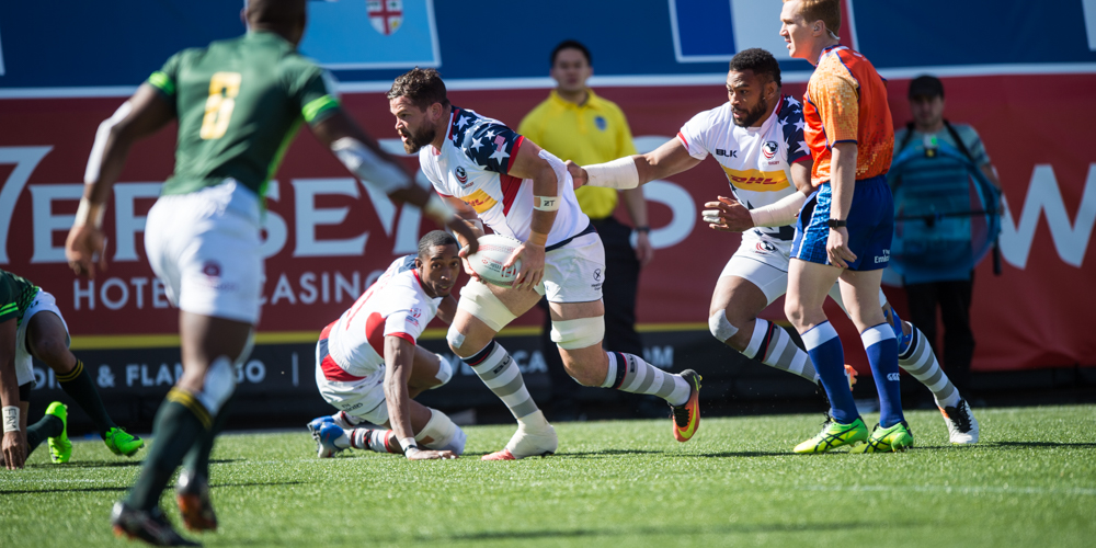 USA 7s rugby team at the 2017 USA 7s in Las Vegas. David Barpal photo.