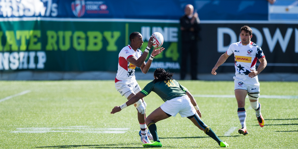 USA 7s rugby team at the 2017 USA 7s in Las Vegas. David Barpal photo.