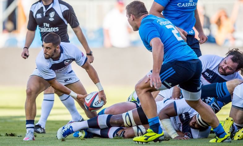 Nate Augspurger in action for the USA Men's National rugby team against Italy June 2016. David Barpal photo.