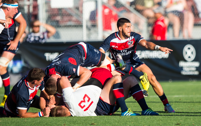 Nate Augspurger in action for the USA Men's National rugby team against Russia June 2016. David Barpal photo.