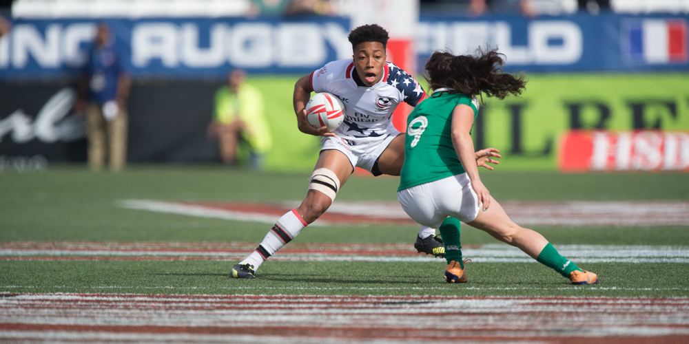 USA Women's 7s rugby team at the USA 7s in Las Vegas March 4 2017. David Barpal photo for Goff Rugby Report.