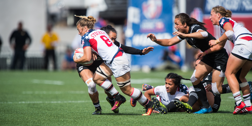 USA Women's 7s rugby team at the USA 7s in Las Vegas March 4 2017. David Barpal photo for Goff Rugby Report.