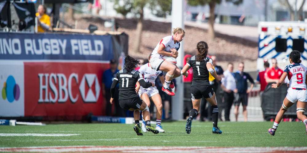 USA Women's 7s rugby team at the USA 7s in Las Vegas March 4 2017. David Barpal photo for Goff Rugby Report.