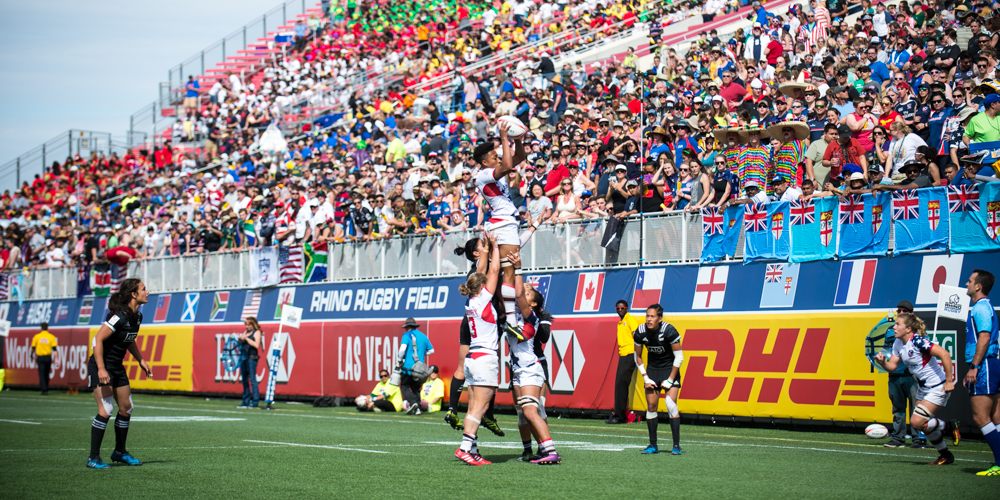 USA Women's 7s rugby team at the USA 7s in Las Vegas March 4 2017. David Barpal photo for Goff Rugby Report.