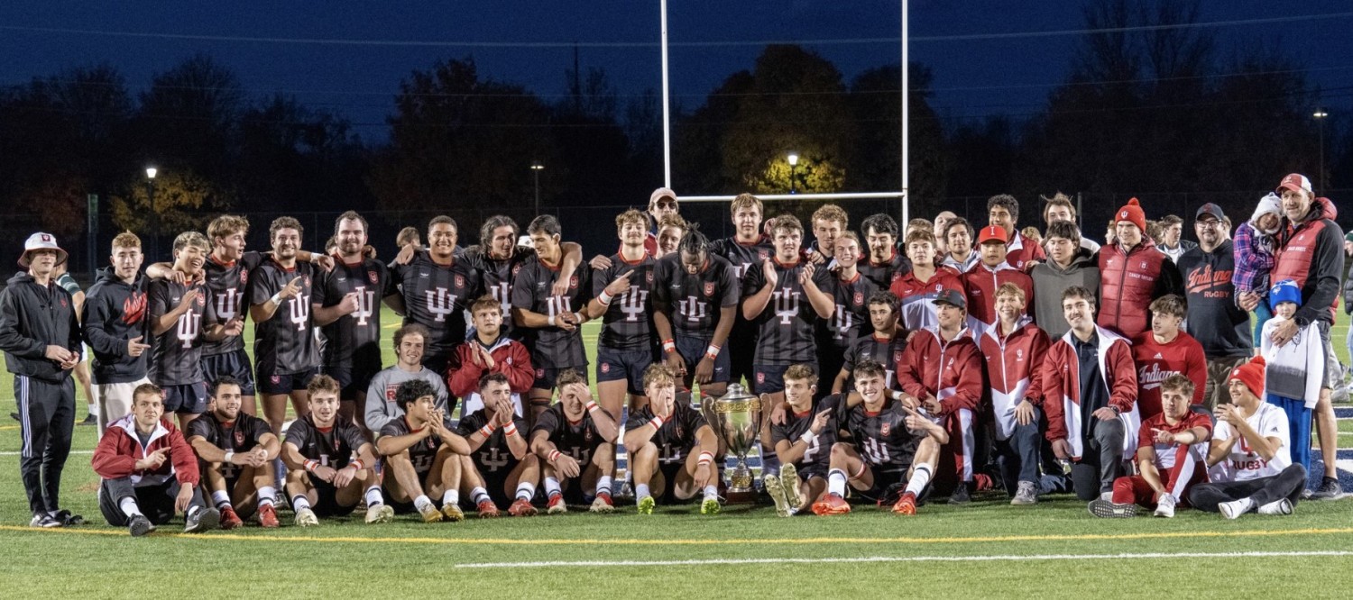 The INDIANA UNIVERSITY rugby program after winning the 2023 Big 10 final. Christo Kruger photo.