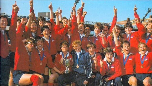 1991 USA Women's national rugby team celebrates winning it all.