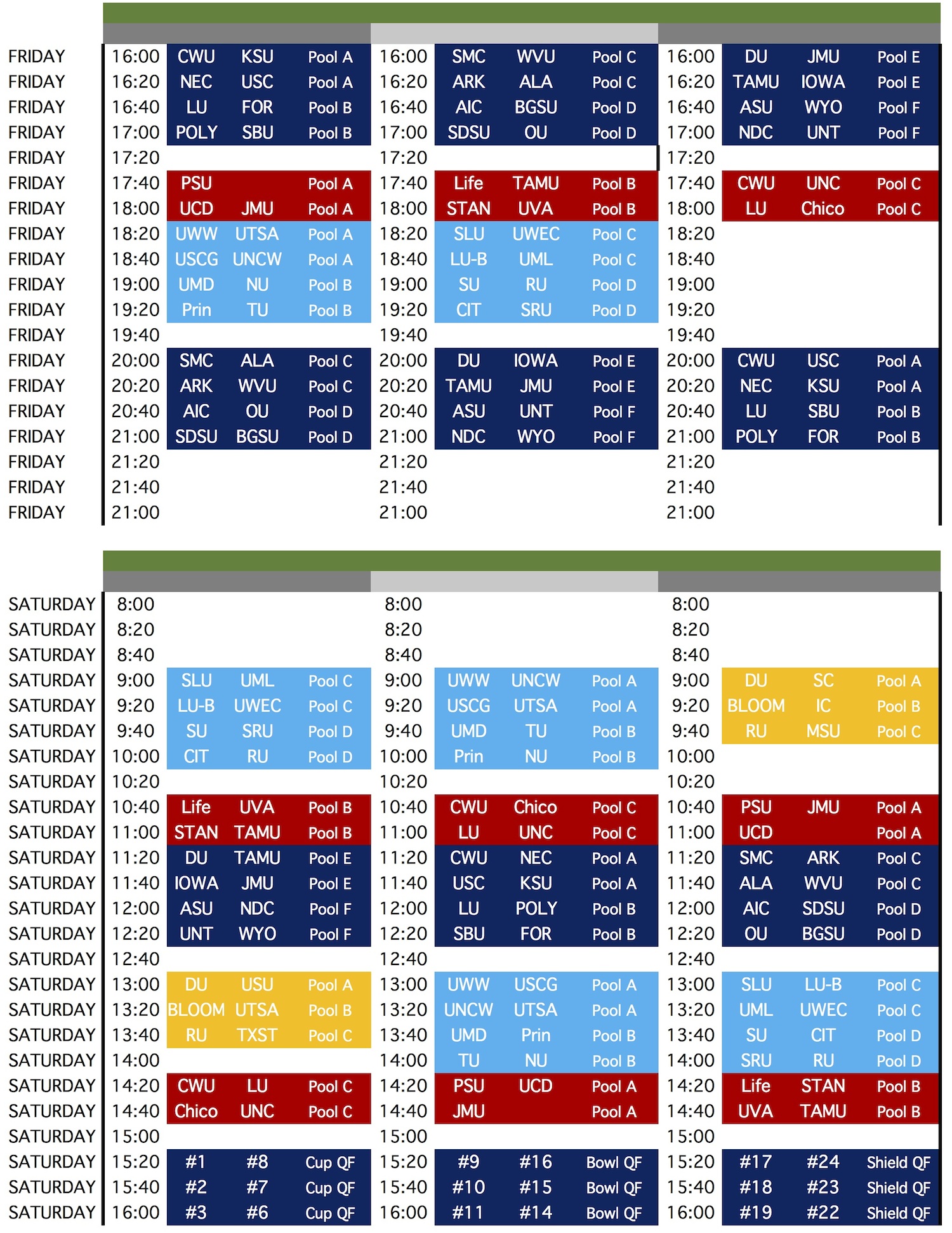 College 7s Schedule