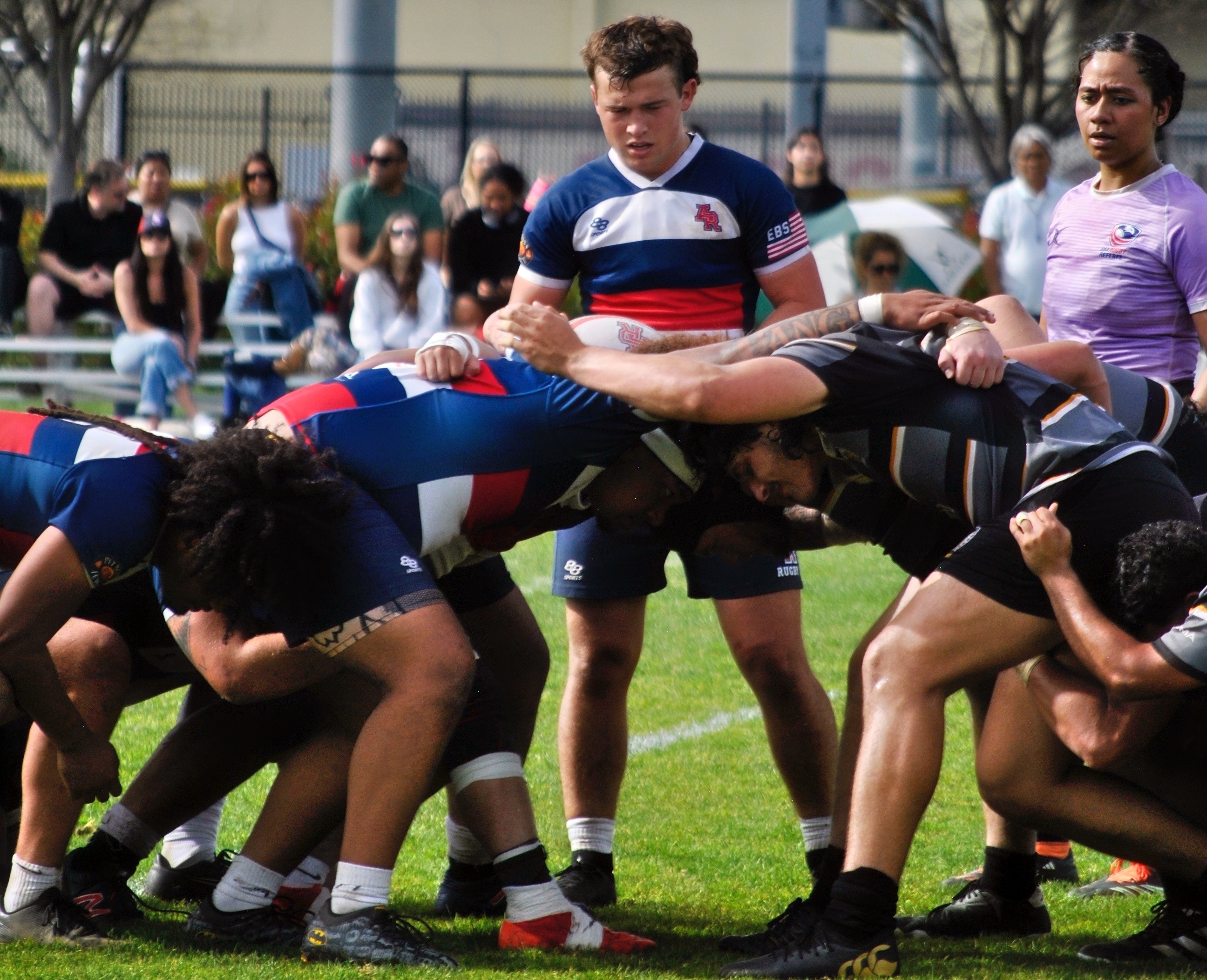 Dylan Alexander gets set to put the ball into the scrum for ARC. Photo Save Gucake charges ahead for ARC. Photo Alex Sitorus.