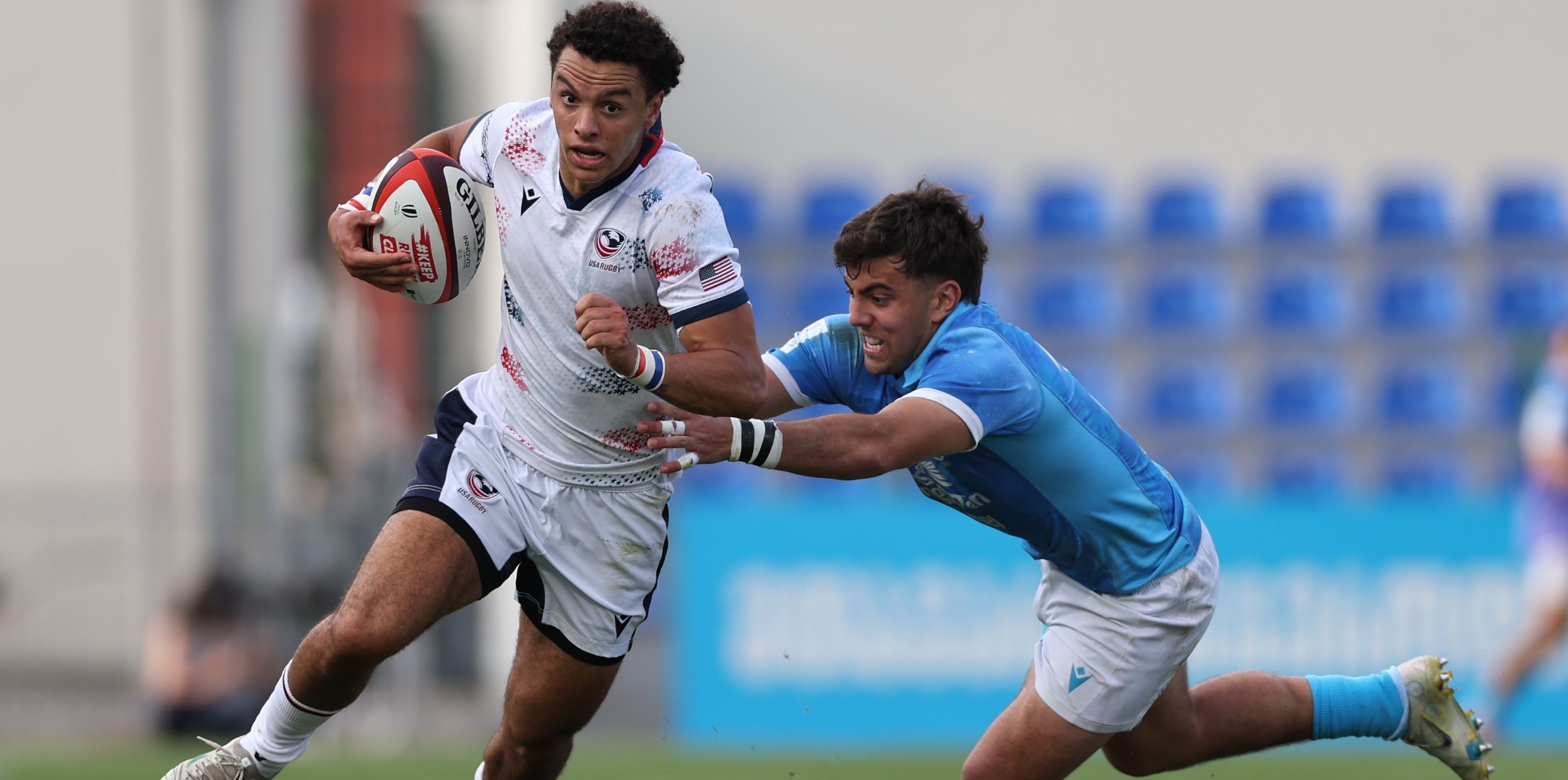 Marco Lapierre tries to find some space vs Uruguay. Photo Giorgi Arjevanidze for World Rugby.