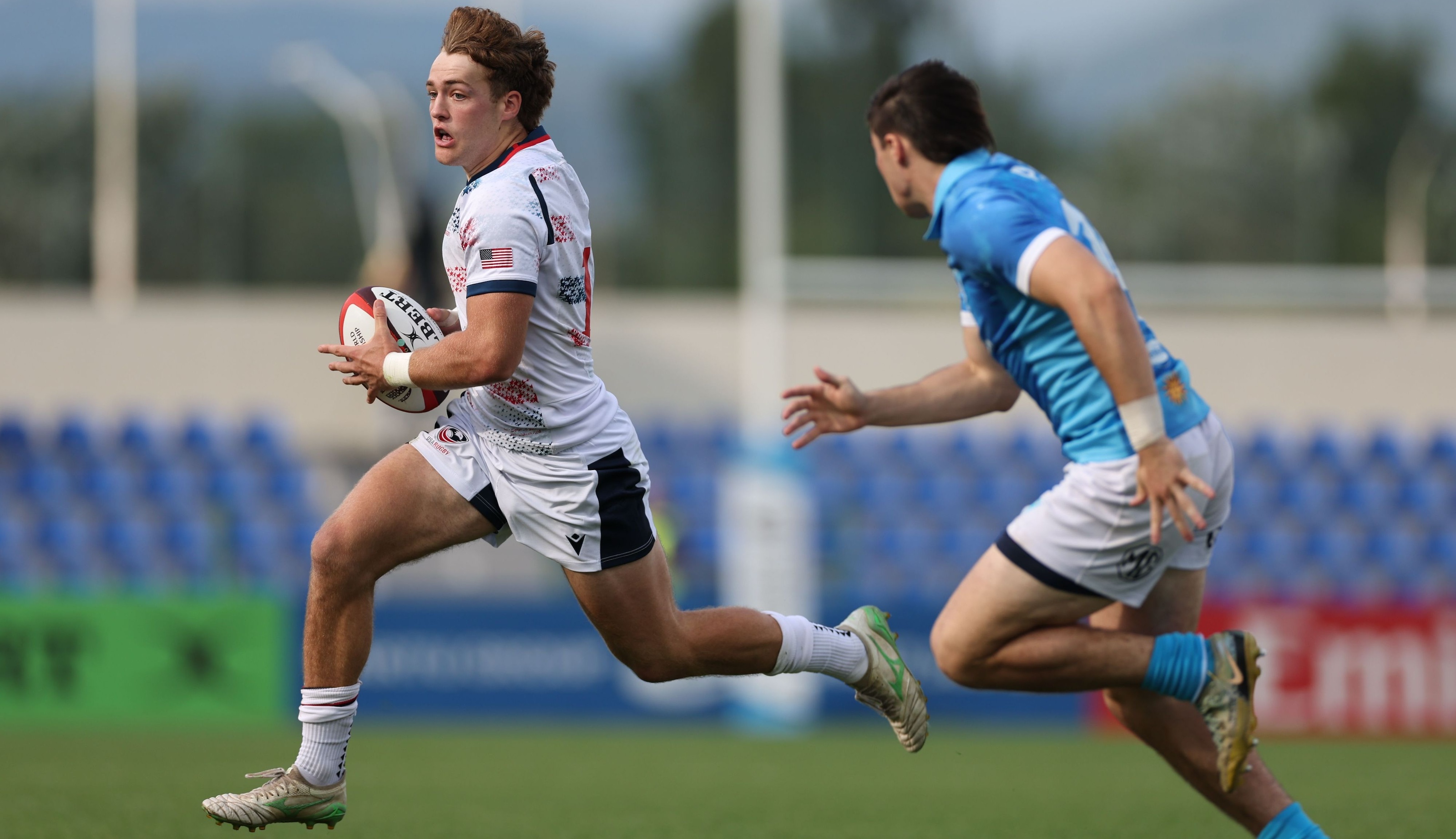 Will Darbishire takes off vs Uruguay. Photo Giorgi Arjevanidze for World Rugby.