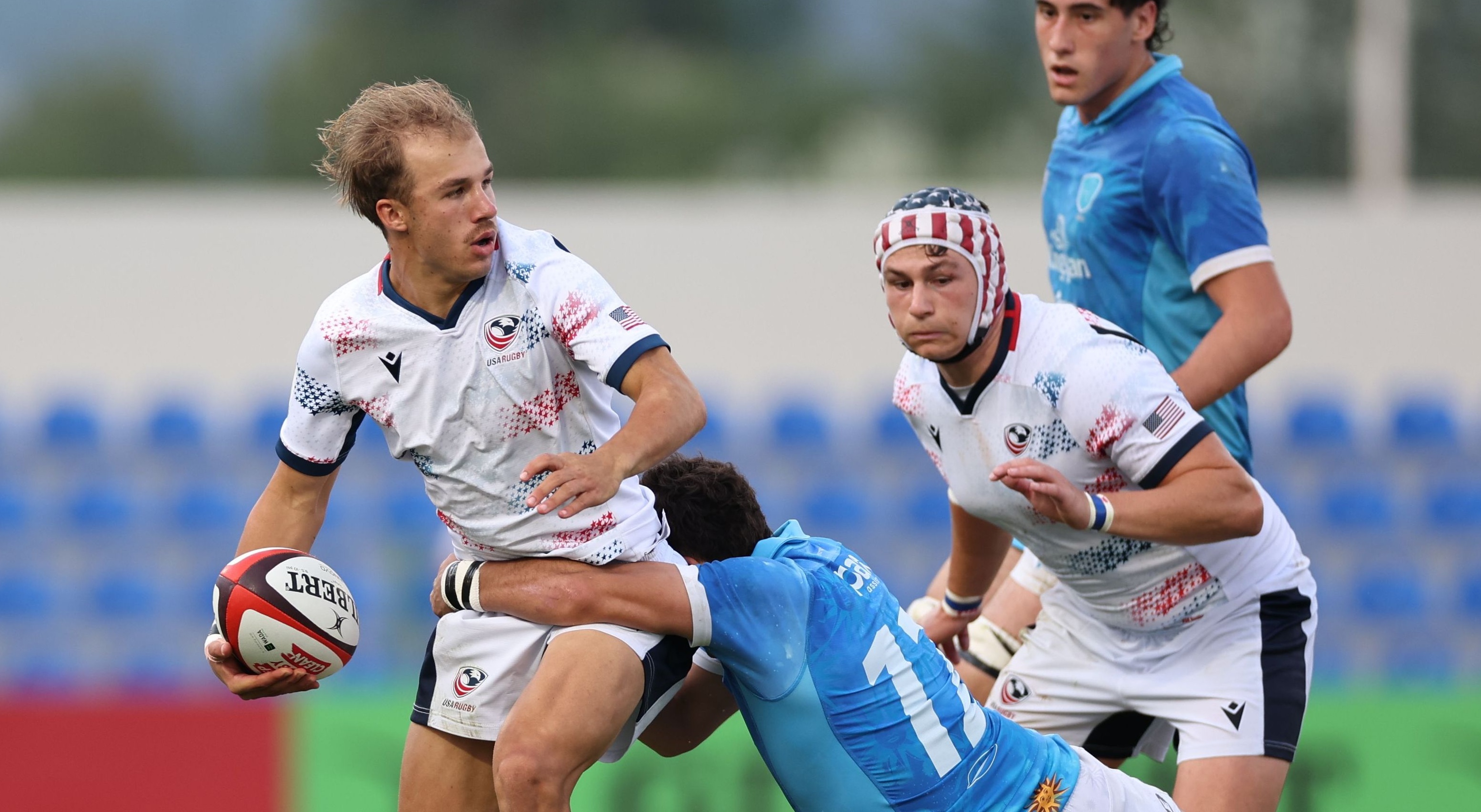 Gavin Holder and Frank Finicle vs Uruguay. Photo Giorgi Arjevanidze for World Rugby.