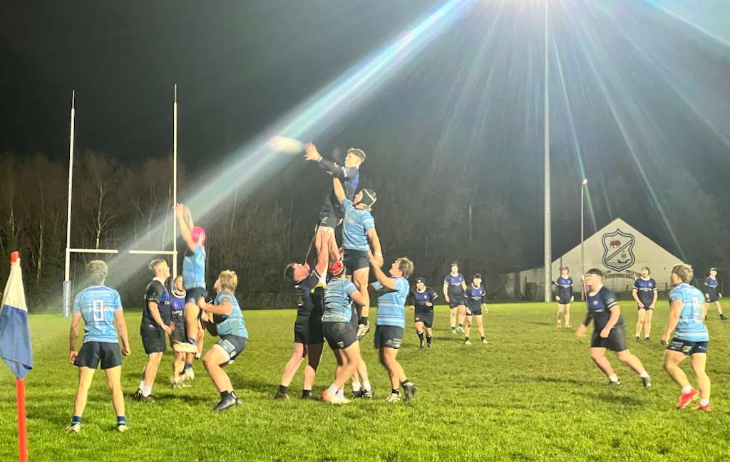 A lineout in the gloaming for the NC All-Stars.