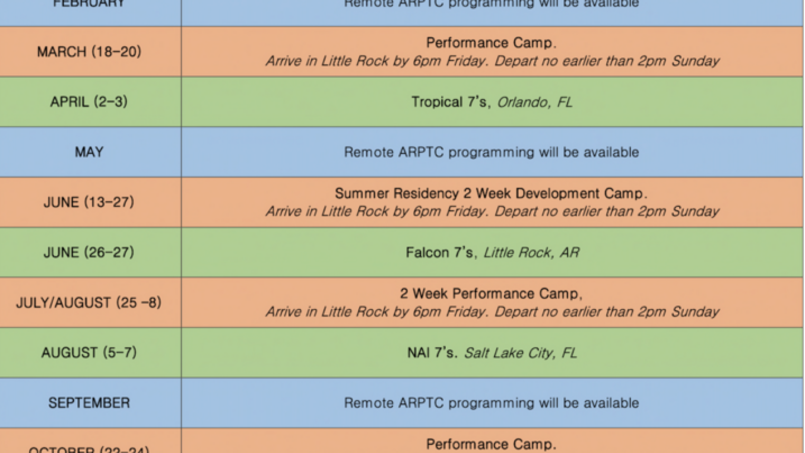 arptc hs camp schedule
