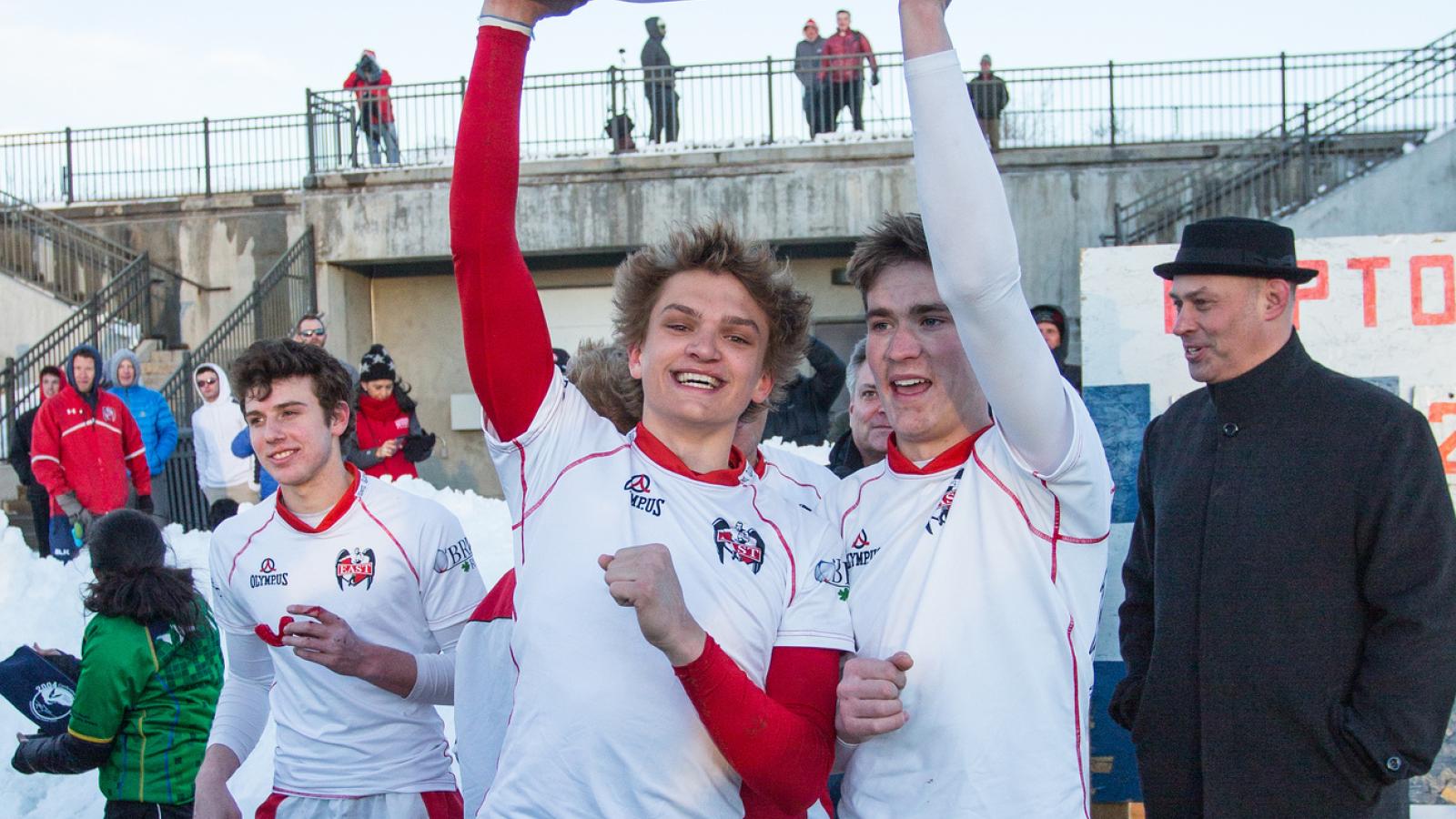 jack rochio and angus skinner with the boot bowl trophy