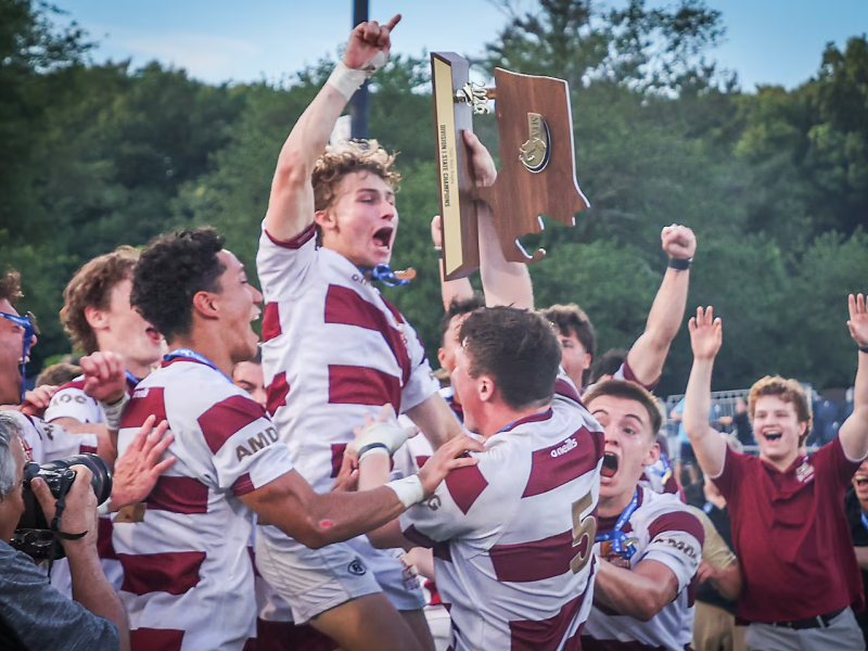 Boston College celebrates winning the MIAA 2026 championship.
