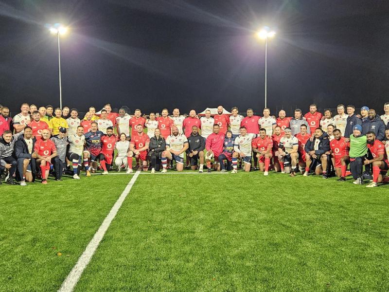 Both team, US Military v Army Masters, pose post-match November 7, 2025