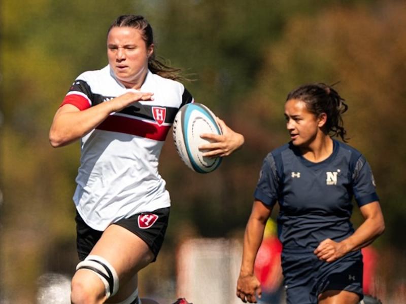 Maddie Hubbell on a break for Harvard vs Navy.