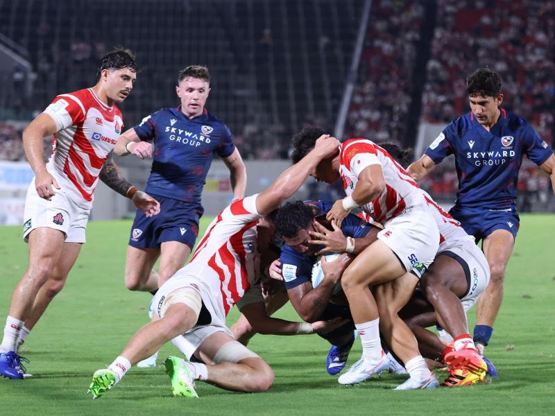 Tavite Lopeti scores for the USA vs Japan. Photo Paul Miller - World Rugby via Getty Images.