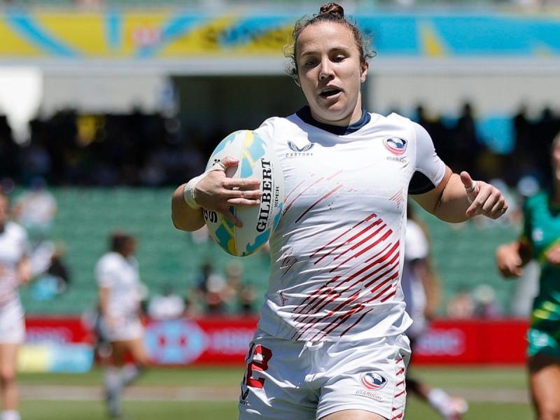 Try time for Kristi Kirshe at the Perth 7s. Photo Mike Lee KLC fotos for World Rugby.