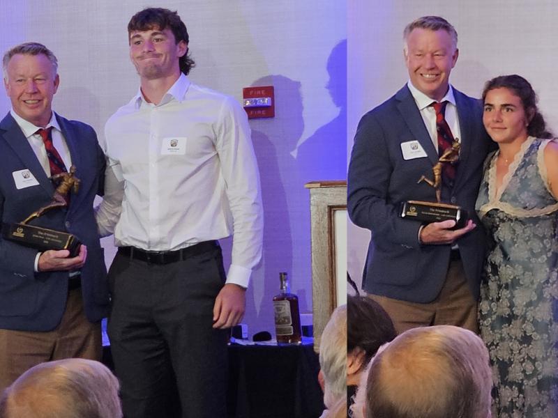 James Rose and Hattie Greenwood get their Prusmack Award trophies from Jon Hinkin.