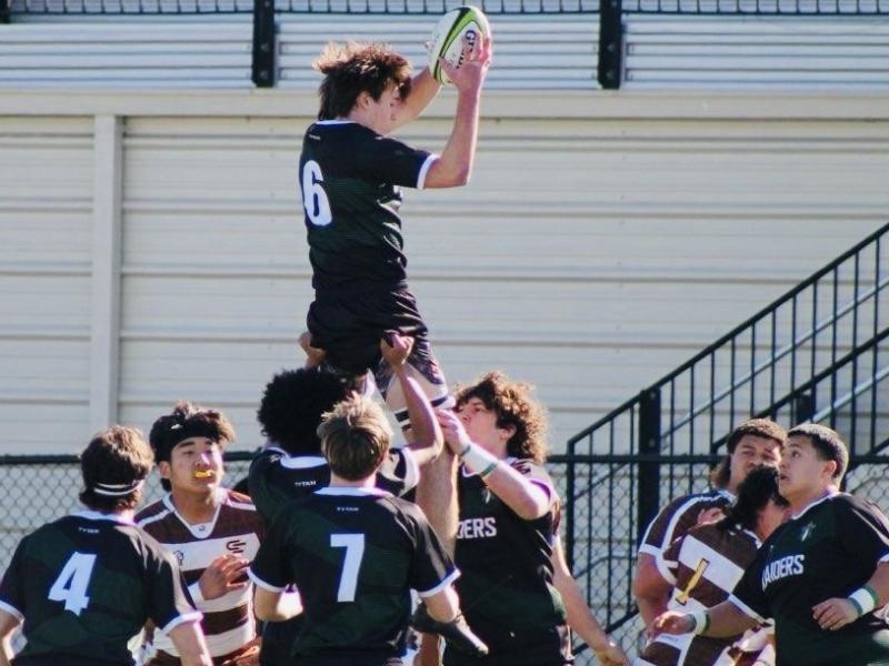 Ronan Curry wins lineout ball for Rio Americano HS, 2026.