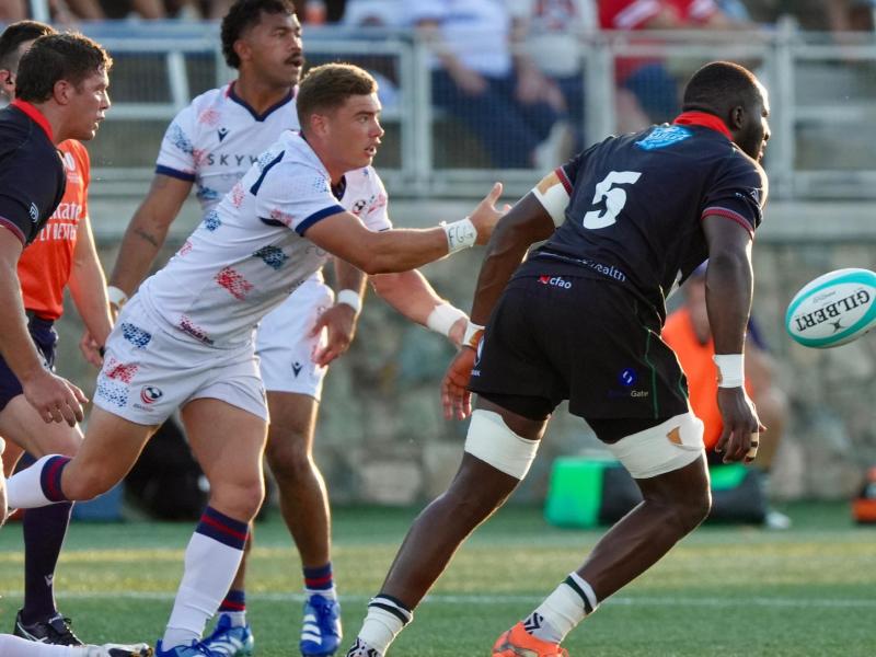 Ruben de Haas sends the ball out for the USA vs Zimbabwe July 11, 2026. Greg Sabin photo.