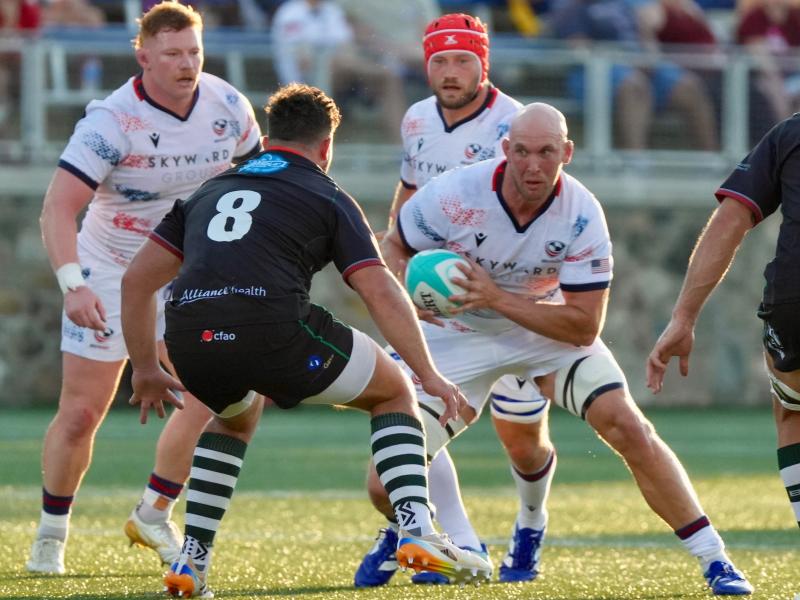 Nathan Den Hoedt with Jason Damm and Jack Iscaro in support vs Zimbabwe. Greg Sabin photo.