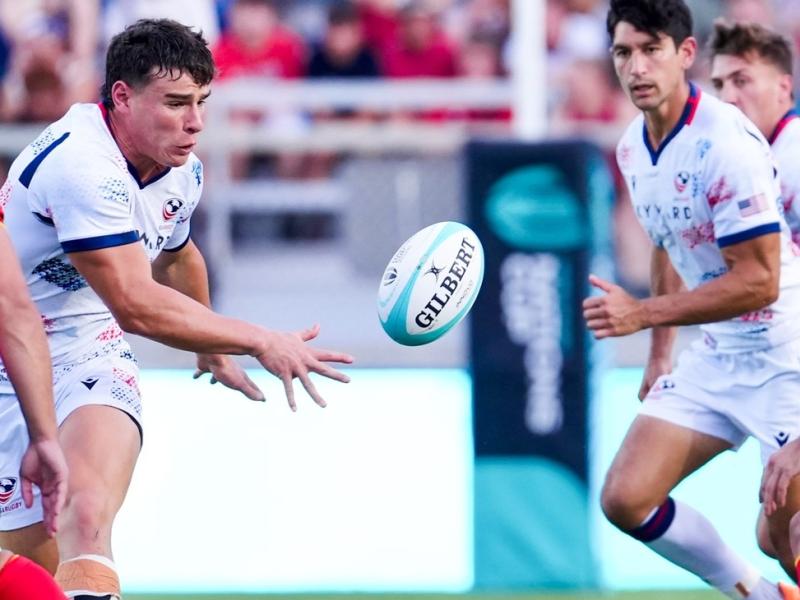 Dom Besag offloads during USA vs Spain July 18, 2026.