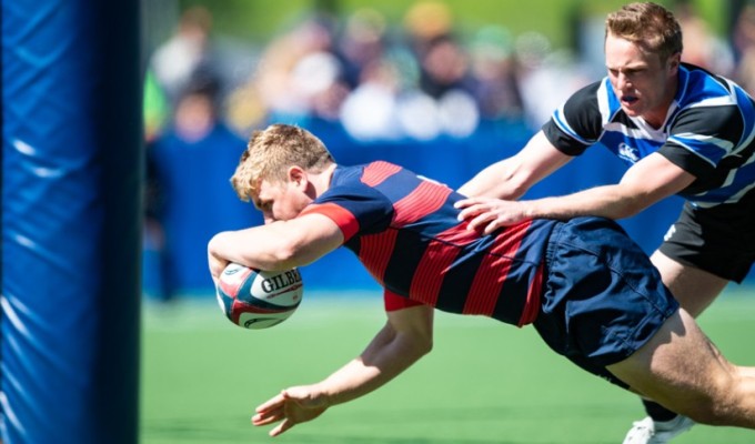 Back in 2019, Joe Marchant scores for Saint Mary's against BYU. Marchant is now the Saint Mary's captain. David Barpal photo.