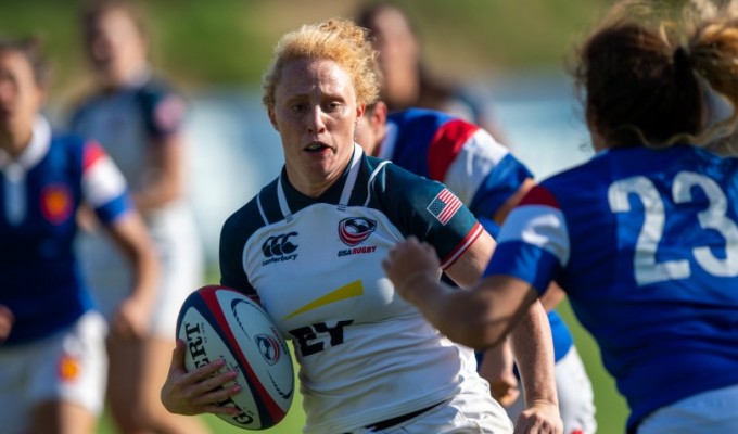 Jennine Duncan on the run against France in 2019. David Barpal photo.