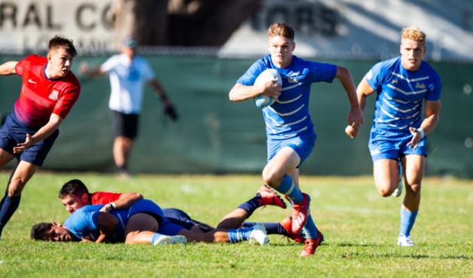 Key elements of the 2020-2021 UCLA team, Shane Barry *with ball) and Patrick Regan. David Barpal photo.