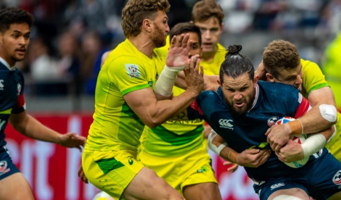 USA vs Australia in the 2020 Vancouver 7s. Vancouver opens the season in September. David Barpal photo.