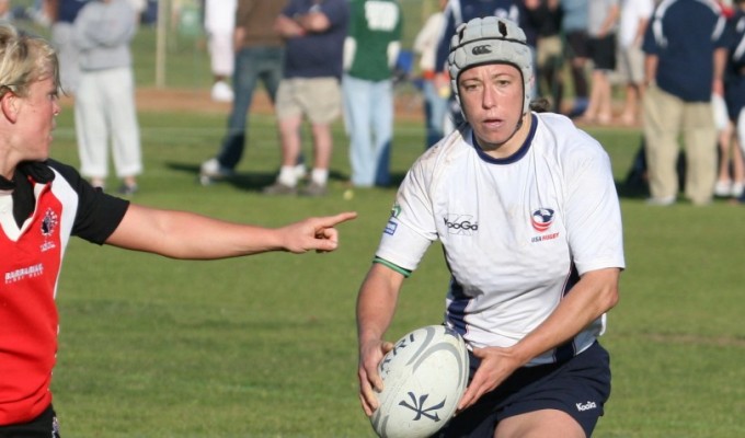 Pam Kosanke with the USA 7s team in San Diego in 2008. Ian Muir photo.