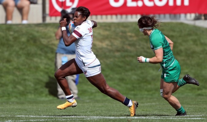 Naya Tapper on the run in the USA's tournament victory in Glendale. Photo Travis Prior for World Rugby.