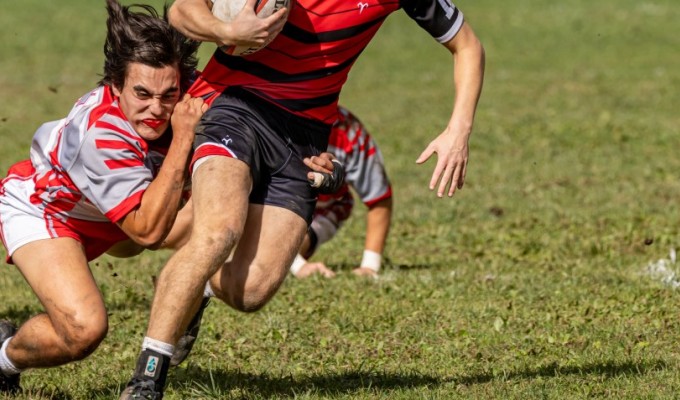 Tomas Falcon makes a tackle for Marist. Photo courtesy RPI Rugby.