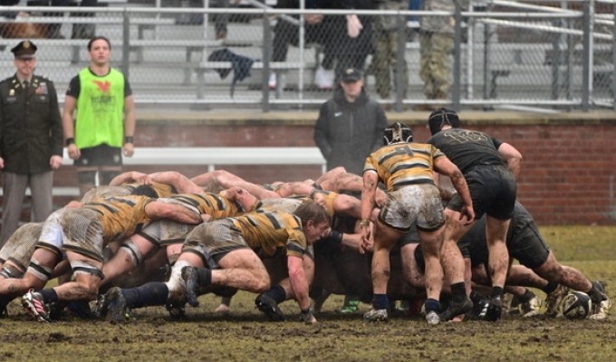 Did Cal (pictured in a scrum two weeks ago against Army) just blow up the rankings? Adam Smith photo.