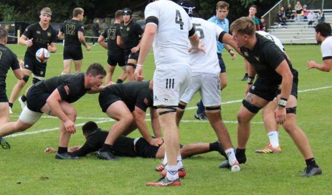 Tiaan Mosconi sends the ball out for Army. Alex Goff photo. 